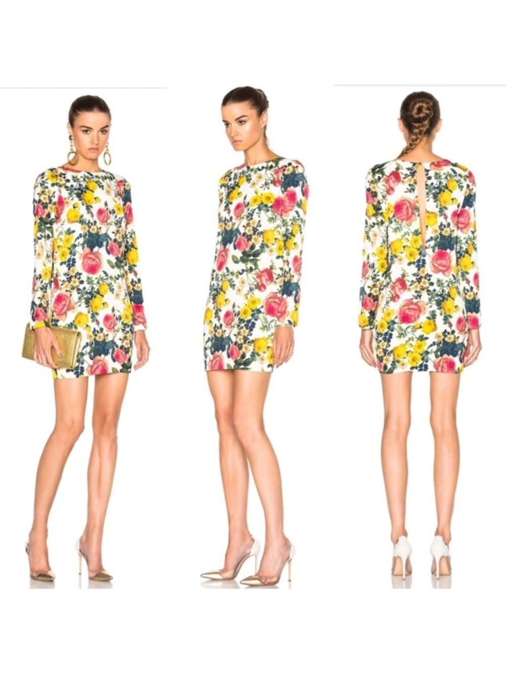 Fausto Puglisi Floral Long Sleeve Mini Dress‎ Size IT 40 (US 4 / Small)